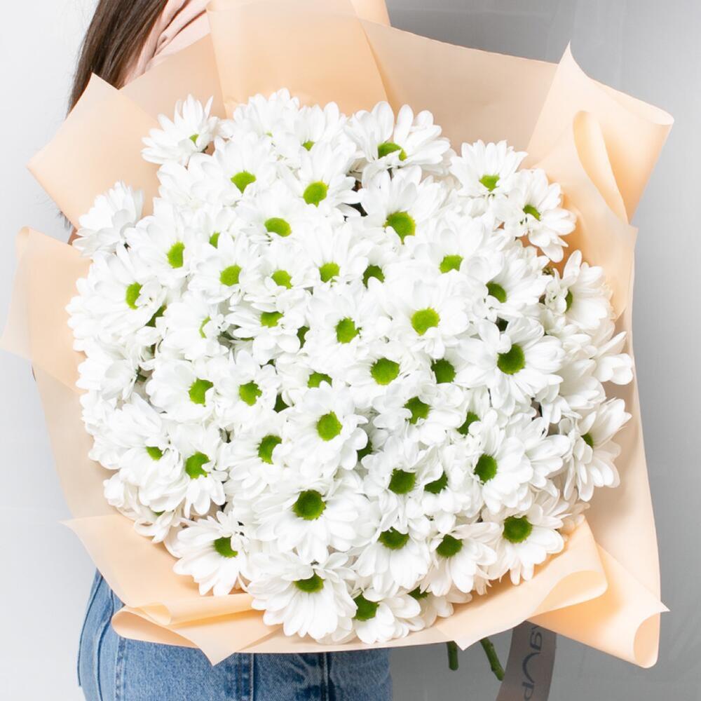 Букет "Ромашковое поле" из свежих хризантем 15 шт. (55 см)